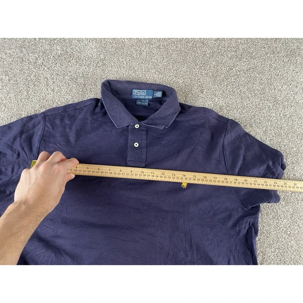 Polo Ralph Lauren Solid Blue Polo Shirt Mens L Relaxed Fit Yellow Pony Cotton